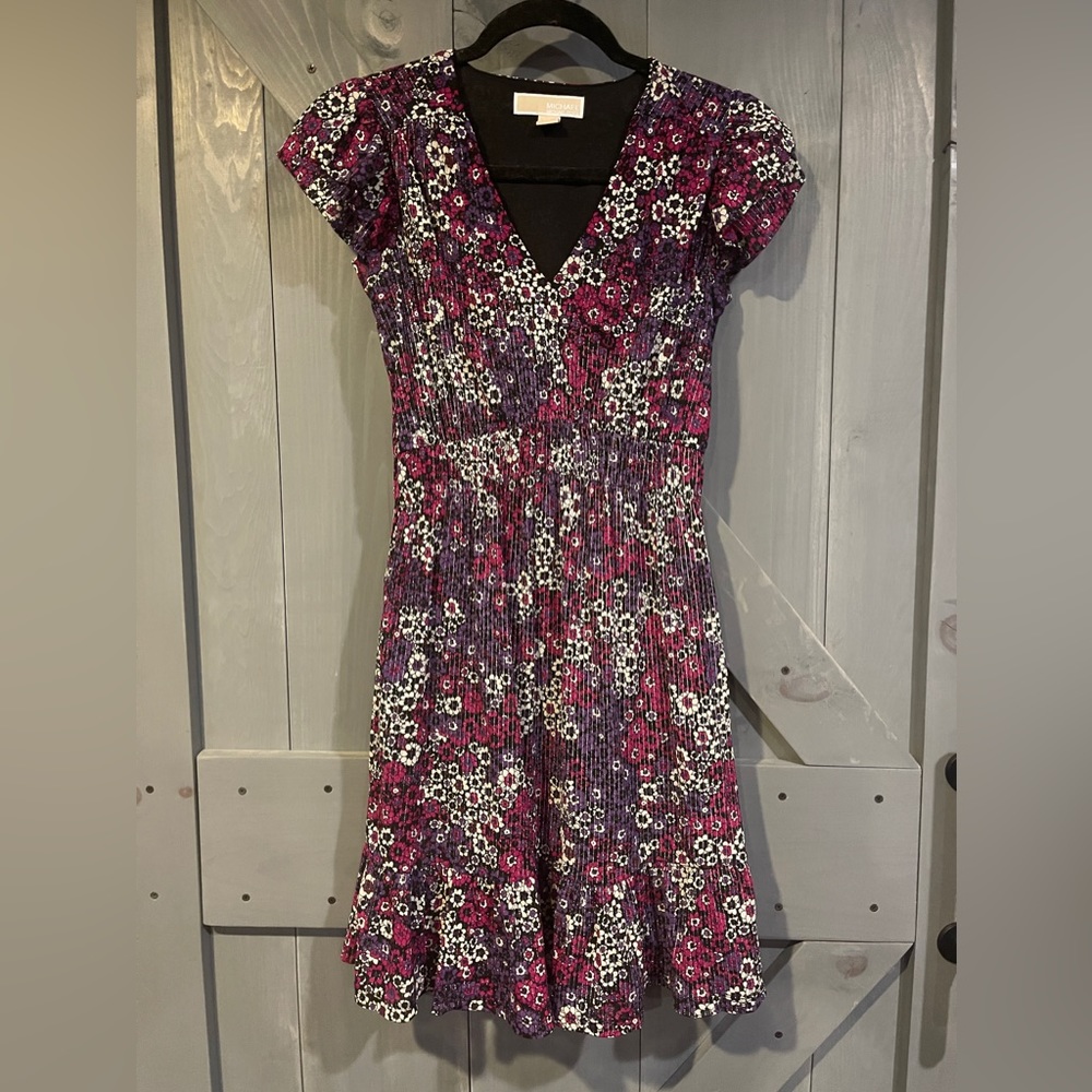 MICHAEL KORS ~ Flower Print Flutter-Sleeve Dress ~ Excellent Cond. Sz. XXS